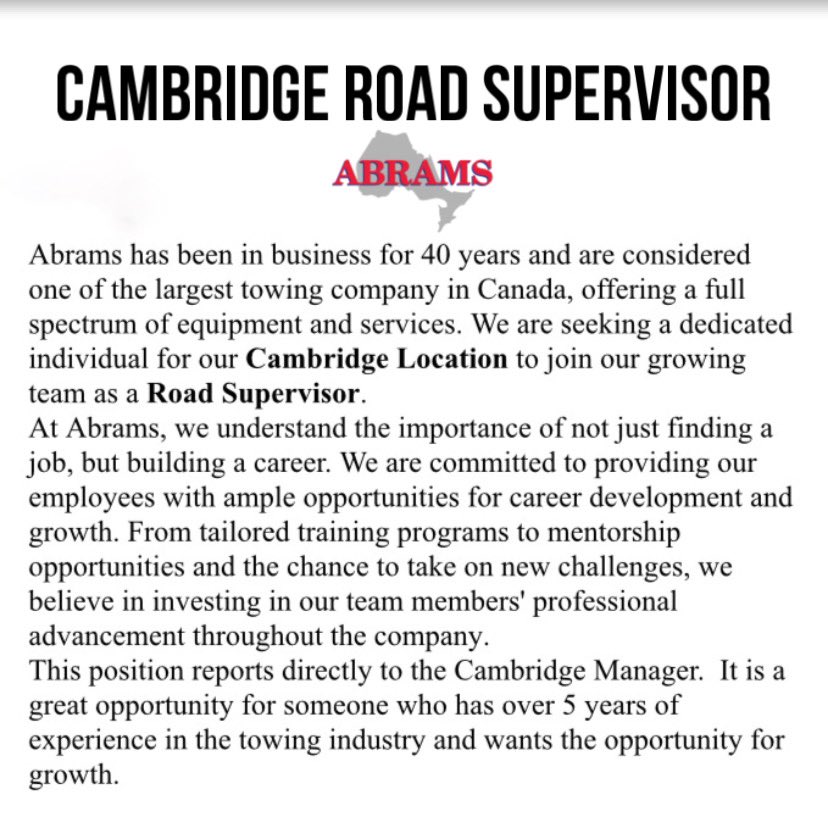 Abramstowing's tweet photo. We are now HIRING for multiple positions all over the GTA!!! https://t.co/4itK7zaAdd
