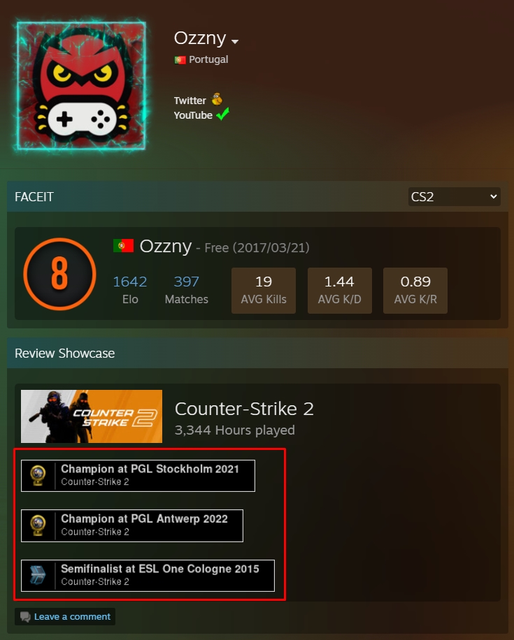 Ozzny_CS2's tweet photo. New CS2 SCAM on Steam 🚨

Scammers are pretending to be Pro CS Players by showcasing unique Major items in their profile, as shown in my image

You can also do this with skins, so scammers are also showcasing expensive skins they don't own

Made a short video with more details on how this works, check replies ⤵️