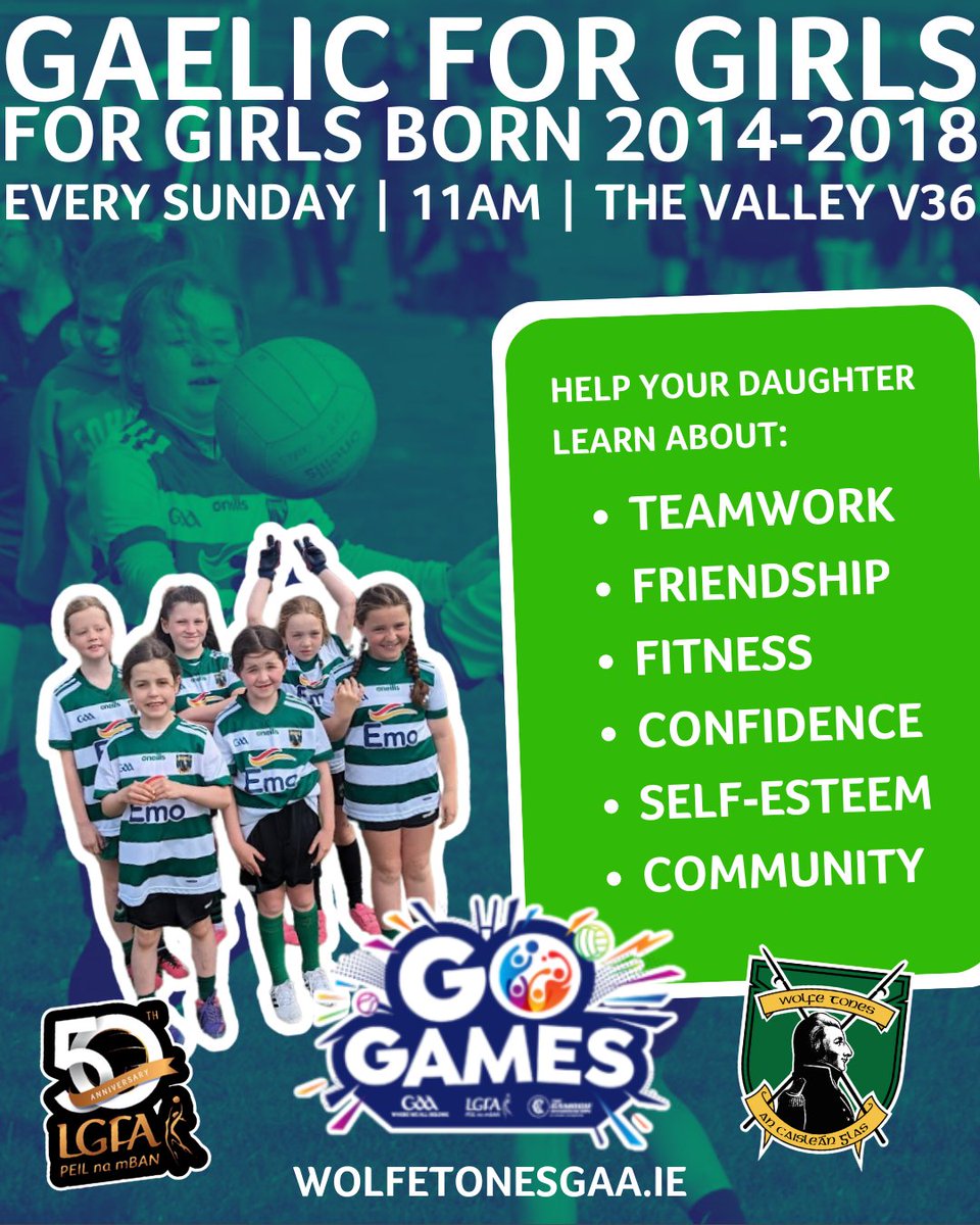 Got a daughter aged 6-10? Change her life with Gaelic Football at Wolfe Tones GAC

wolfetonesgaa.ie/club-news/join…