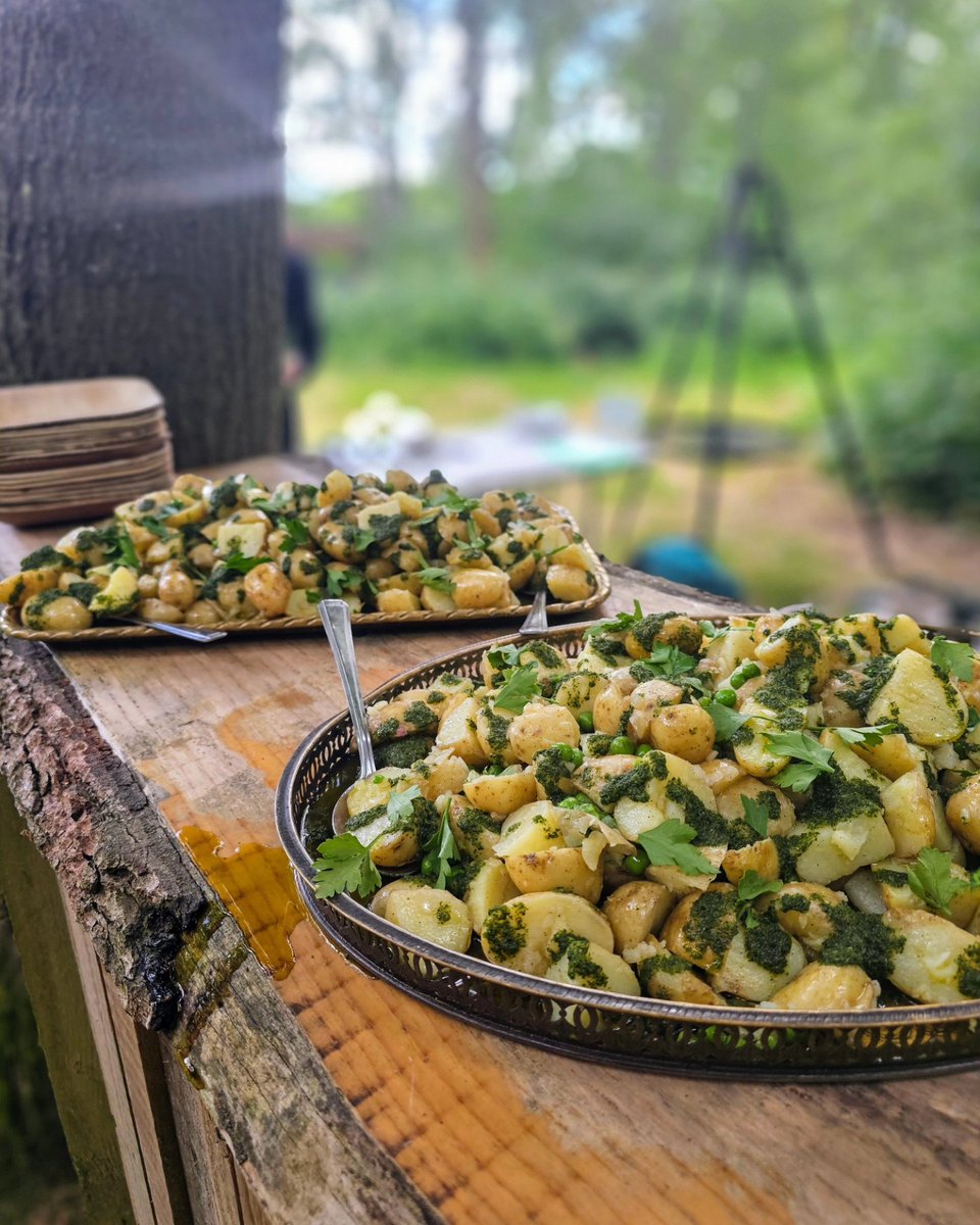 BrightonBakes's tweet photo. Back for more forest fun today @GreenEscapeUK - BBQ delights inc Butterflied Sussex Lamb Leg, Sticky Chicken Wings. Served w/ Potato &amp; Pea Salad &amp; Tarragon dressing, Roasted Peppers w/ Sherry Vinegar, Griddled Corn &amp; Chilli Lime Butter. Hearty traybake Pud #Sussex #brighton #food https://t.co/Fk5FijPw6k