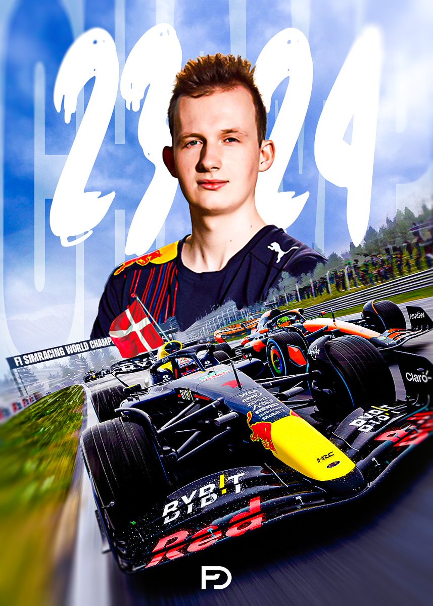PoelsDesign's tweet photo. CHAMP 23/24 @frederasmussen_ 

It's been a month since Frederik Rasmussen was crowned F1 Sim Racing World Champion!

Thought I'd design him a special reminder! 😉 https://t.co/49kAcWRzV5