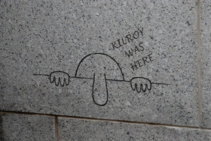 During World War II, the voracious spread of “Kilroy Was Here” began. Unbeknownst to anyone at the time, it would become a legendary, almost mythical part of American military culture and the history of the war.  

The basic doodle featured a bald man with a large nose. His head