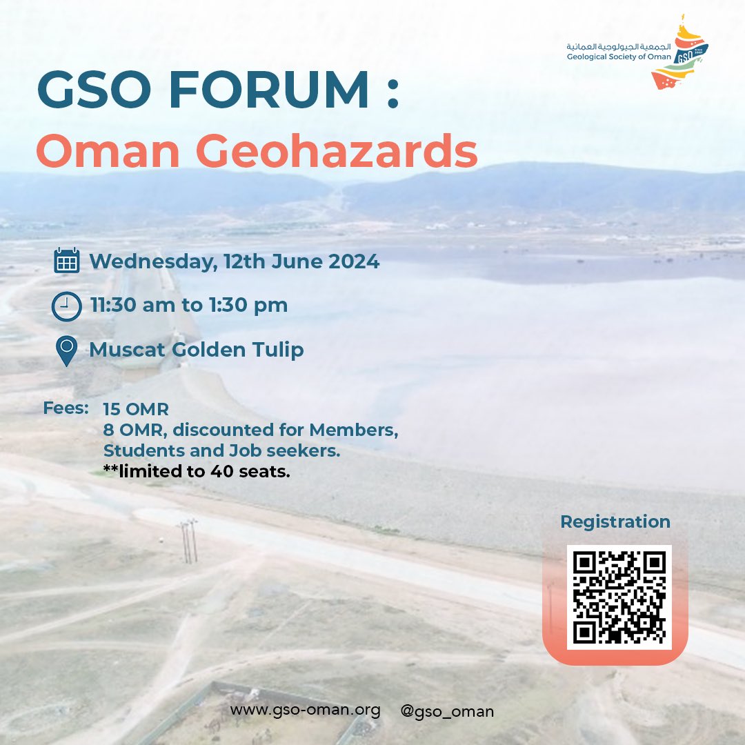 GsoOman's tweet photo. Join us for a riveting panel discussion where experts tackle Oman’s geohazards and share innovative solutions. For registration, please scan the QR code
Register now / https://t.co/jcWJIYAxdk
#GsoOman #Fourm https://t.co/xeMYGZdLsm