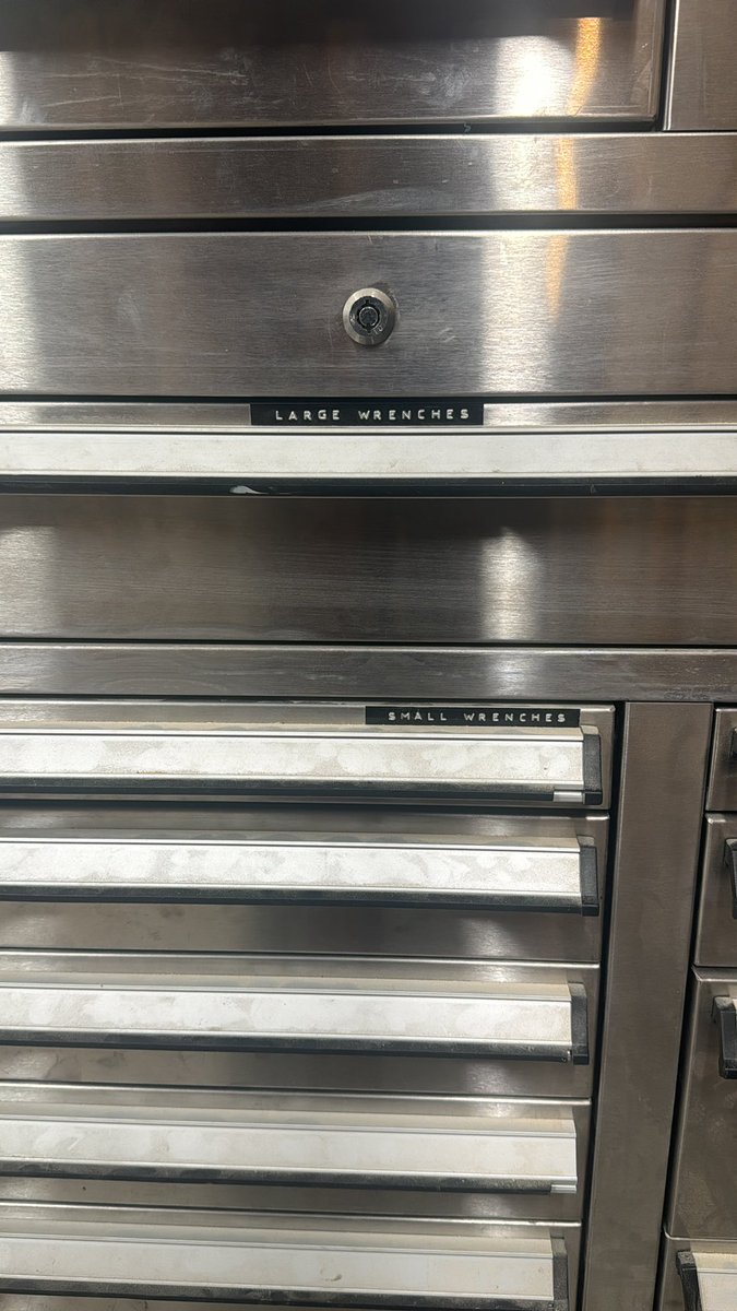 hgr75841's tweet photo. @BizNasty2point0 I inherited my grandfather in-laws tool chest.  Didn’t realize how wild he was. Guy had such a collection, he had them labeled by size.  #wrenches https://t.co/tl2Os2DCEx