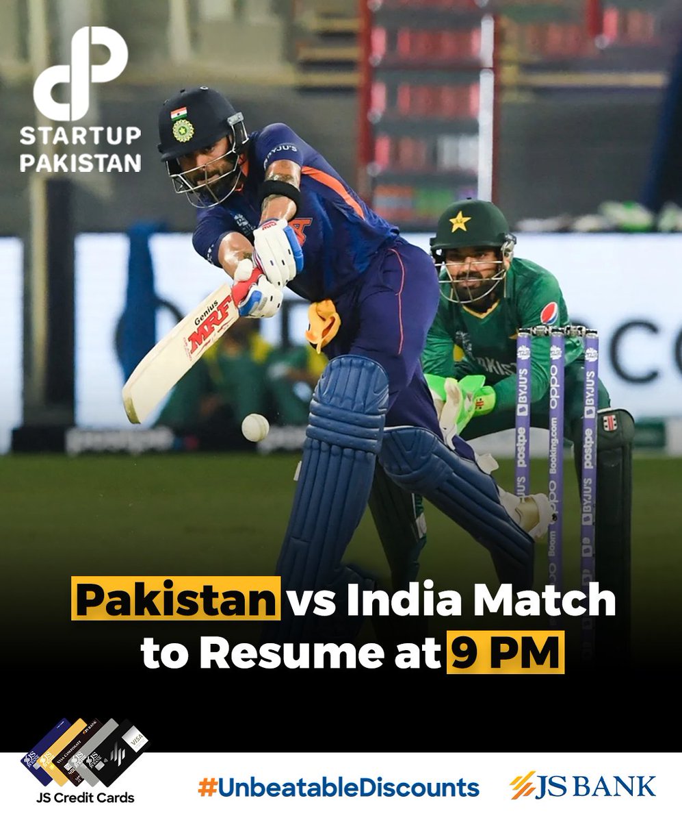 PakStartup's tweet photo. Pakistan vs India Match to Resume at 9 PM
#PAKvIND #MatchUpdate #GameOn #CricketRivalry #ResumeTime #CricketFans https://t.co/e1UsXHltie