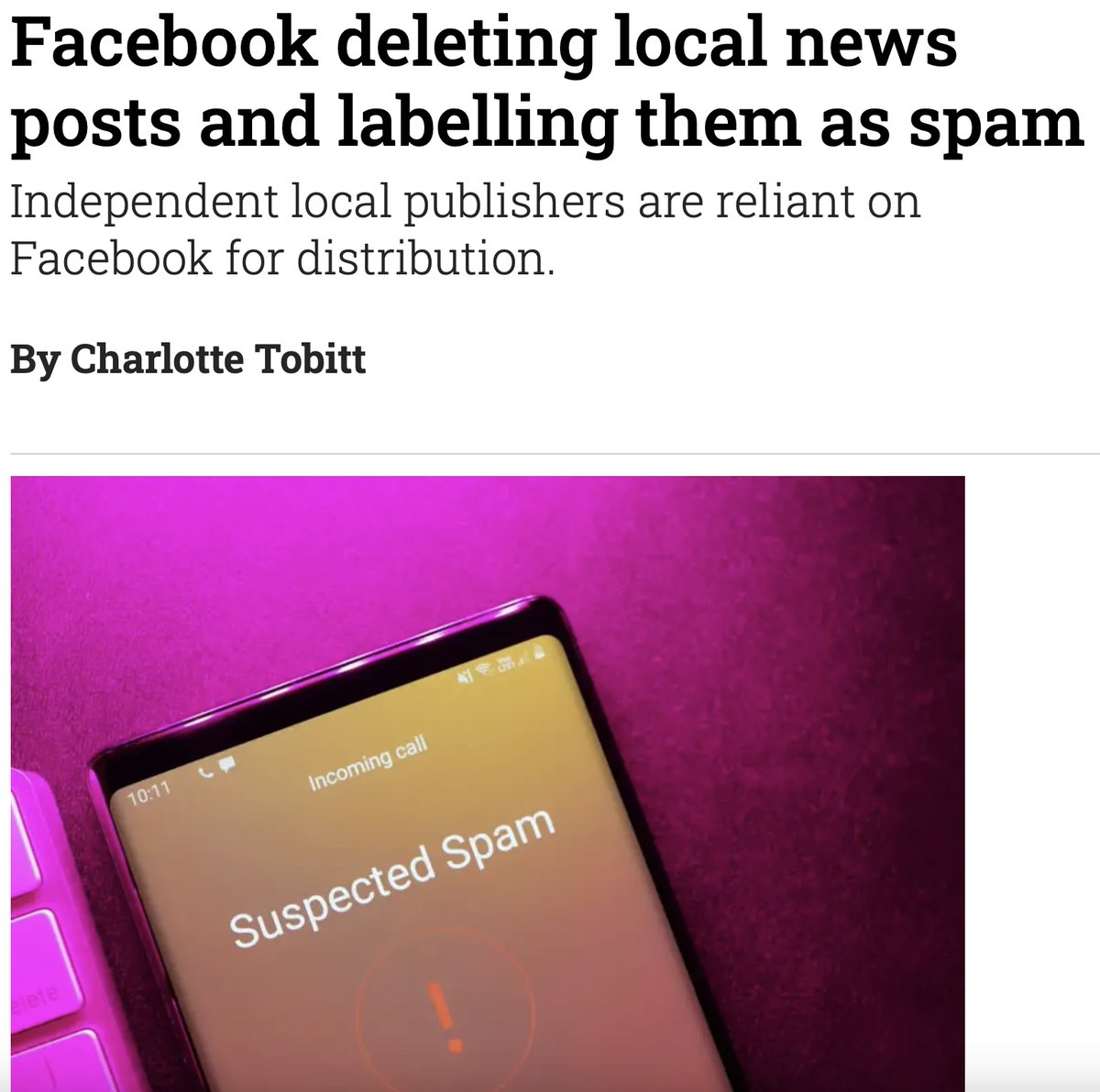 PeteBritish's tweet photo. Facebook still trying to control the narrative in a way akin to the Trusted News Network.
#Ditchfacebook
''Small independent publishers in the UK are frustrated at why some of their Facebook posts are being flagged as spam and removed''.