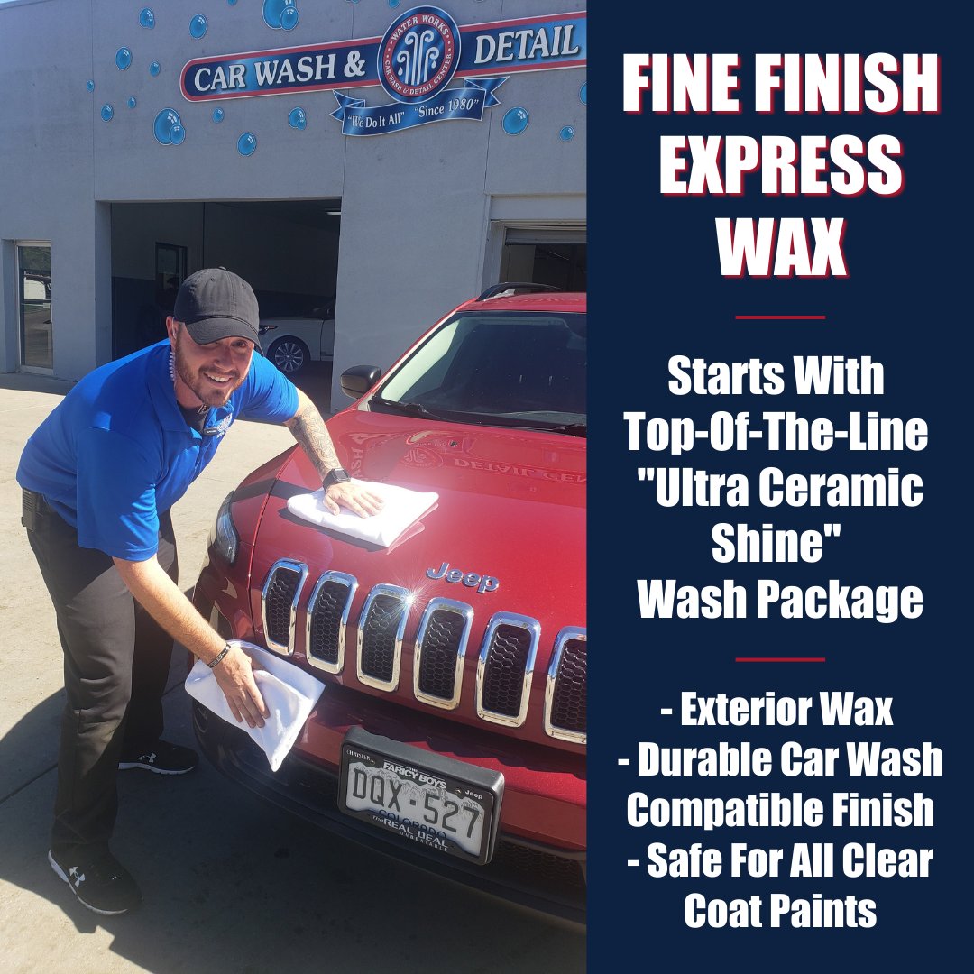 WaterWorksCS's tweet photo. Our Fine Finish Express Wax leaves your car with a rich, glossy shine! 

NO appointment  required, just give us an hour after the wash!  

#CleanCar #CarWax #CarDetailing #AutoSpa #WaterWorksAutoSpa #Cars #LocalCarWash  #CarWash #ColoradoSprings #ColoradoSpringsBusiness https://t.co/4I2WNFm1jC