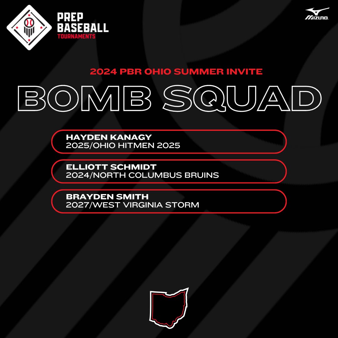 🏆2024 PBR Ohio Summer Invite🏆
💣Bomb Squad from Saturday, 6/8/24!💣

💣 <a href="/Rich_ard_son09/">Liam Richardson</a> (x2)
💣 Will Gams
💣 <a href="/BrodyFarver/">Brody Farver</a>
💣 <a href="/EthanKellicker/">Ethan Kellicker</a> 
💣 <a href="/HaydenKanagy/">Hayden Kanagy</a>
💣 <a href="/schmidty41/">Elliott Schmidt</a>
💣 Brayden Smith