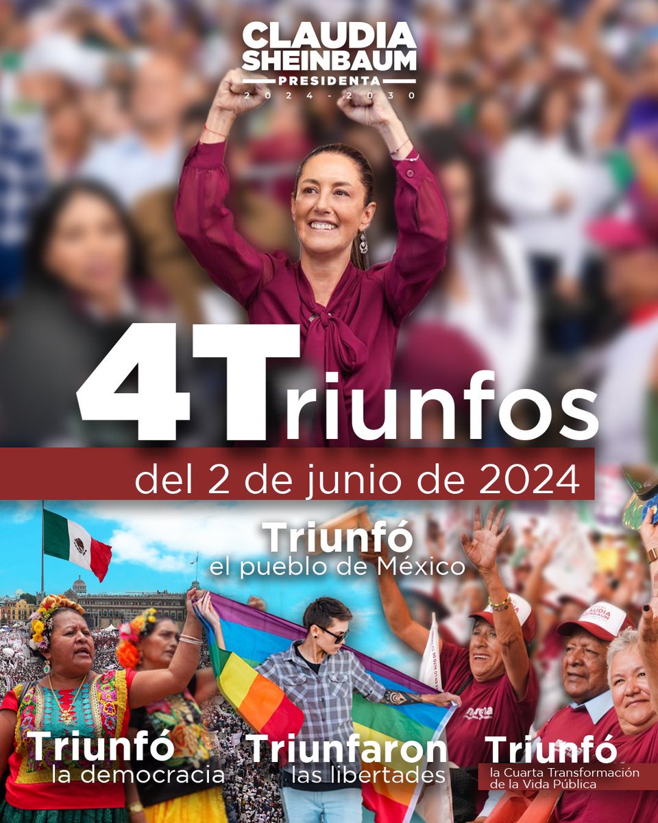 Claudiashein's tweet photo. Triunfó la revolución de las conciencias y el reconocimiento de nuestro pueblo al mandato de continuar y avanzar con la Cuarta Transformación. https://t.co/FLaLT9ui9i