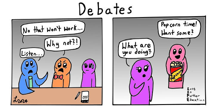 LostInFurtherEd's tweet photo. New post: Debates...some people want to hide and disappear...others just get out the popcorn and watch. #phdvoice #postdocvoice #academicChatter https://t.co/bEZ5zhDFi8