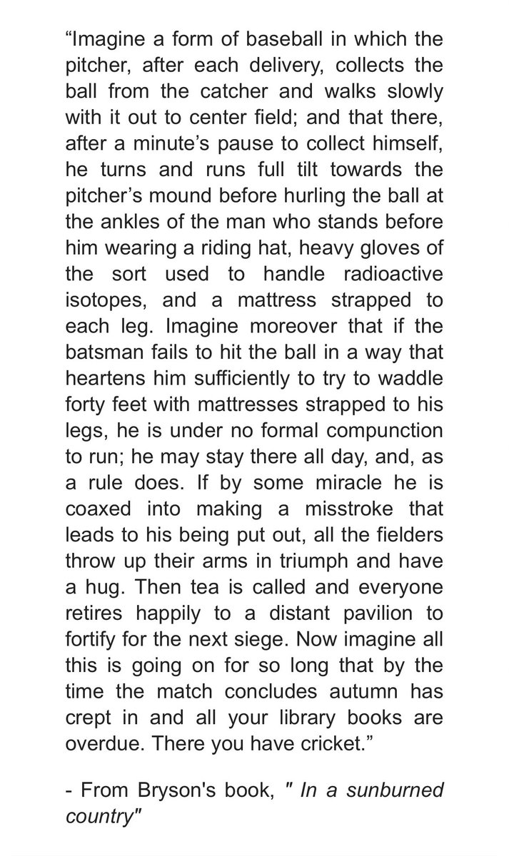 Bill Bryson explains cricket to his American readers.