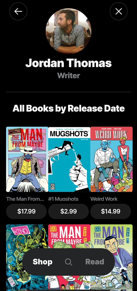 Jordan Thomas - pre-order the MUGSHOTS TP now! (@jordan_j_thomas) on Twitter photo If you use the <a href="/theomnibusapp/">Omnibus</a> you can find everything I've had published on there from <a href="/ImageComics/">Image Comics</a> <a href="/OniPress/">Oni Press</a> <a href="/MadCaveStudios/">Mad Cave Studios</a> & <a href="/ScoutComics/">Scout Comics and Entertainment</a>.
Looks like a really great app. If you use the <a href="/theomnibusapp/">Omnibus</a> you can find everything I've had published on there from <a href="/ImageComics/">Image Comics</a> <a href="/OniPress/">Oni Press</a> <a href="/MadCaveStudios/">Mad Cave Studios</a> & <a href="/ScoutComics/">Scout Comics and Entertainment</a>.
Looks like a really great app.