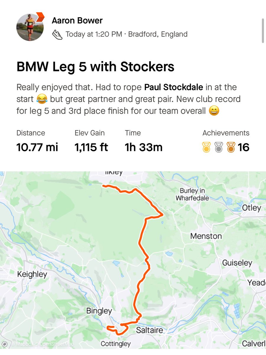 ᴀᴀʀᴏɴ ʙᴏᴡᴇʀ (@aaronbower) on Twitter photo Thoroughly enjoyable day at <a href="/SaltaireStrider/">Saltaire Striders</a> Bradford Millennium Way Relay. New <a href="/NorthowramPumas/">Northowram Pumas RC</a> club record for Leg 5 banked - and a 3rd place for the vets team 🏃 that wind and rain running up Ilkley Moor was an experience 😅 #UKRunChat Thoroughly enjoyable day at <a href="/SaltaireStrider/">Saltaire Striders</a> Bradford Millennium Way Relay. New <a href="/NorthowramPumas/">Northowram Pumas RC</a> club record for Leg 5 banked - and a 3rd place for the vets team 🏃 that wind and rain running up Ilkley Moor was an experience 😅 #UKRunChat