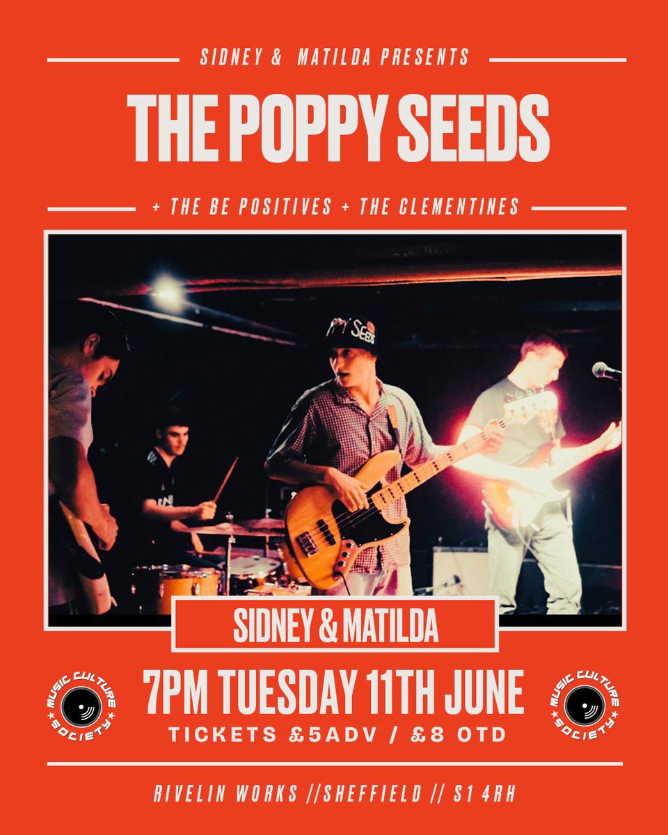 We’re playing <a href="/sidneymatilda/">sidneyandmatilda</a> this Tuesday, supporting The Poppy seeds!