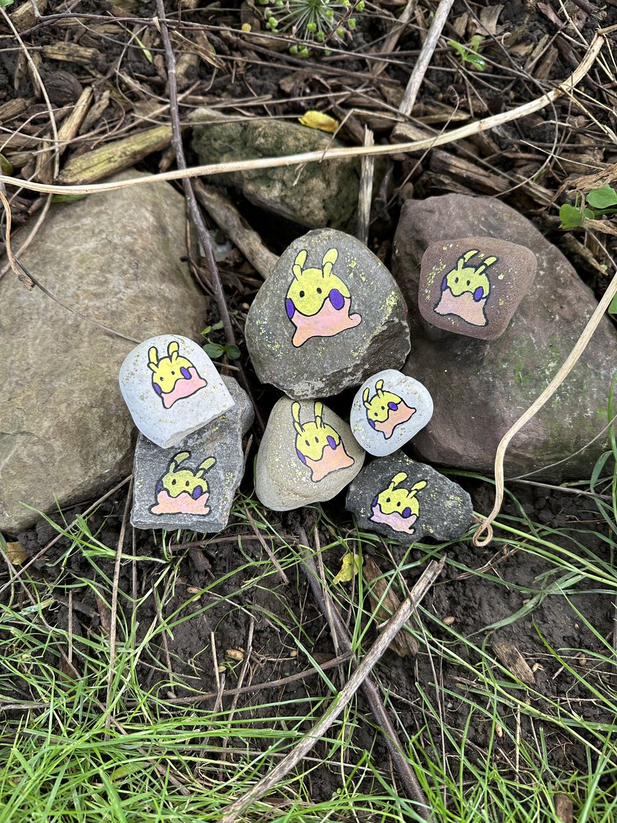 rinfeet's tweet photo. Painted Goomy rocks to hide for #pokemongocommunityday ! https://t.co/Vok7ppKsbF