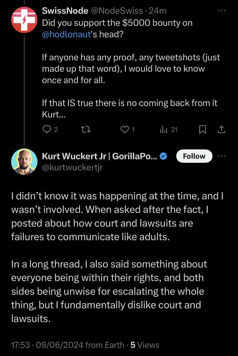 hodlonaut's tweet photo. 2024 Kurt on the $5000 bounty put on my identity: “I didn’t know it was happening at the time”

2019 (same day the bounty was announced) Kurt on the $5000 bounty put on my identity: “I think it’s well within rational standards to offer a reward for information that leads to someone being held to account for alleged targeted harassment”

🤷‍♂️