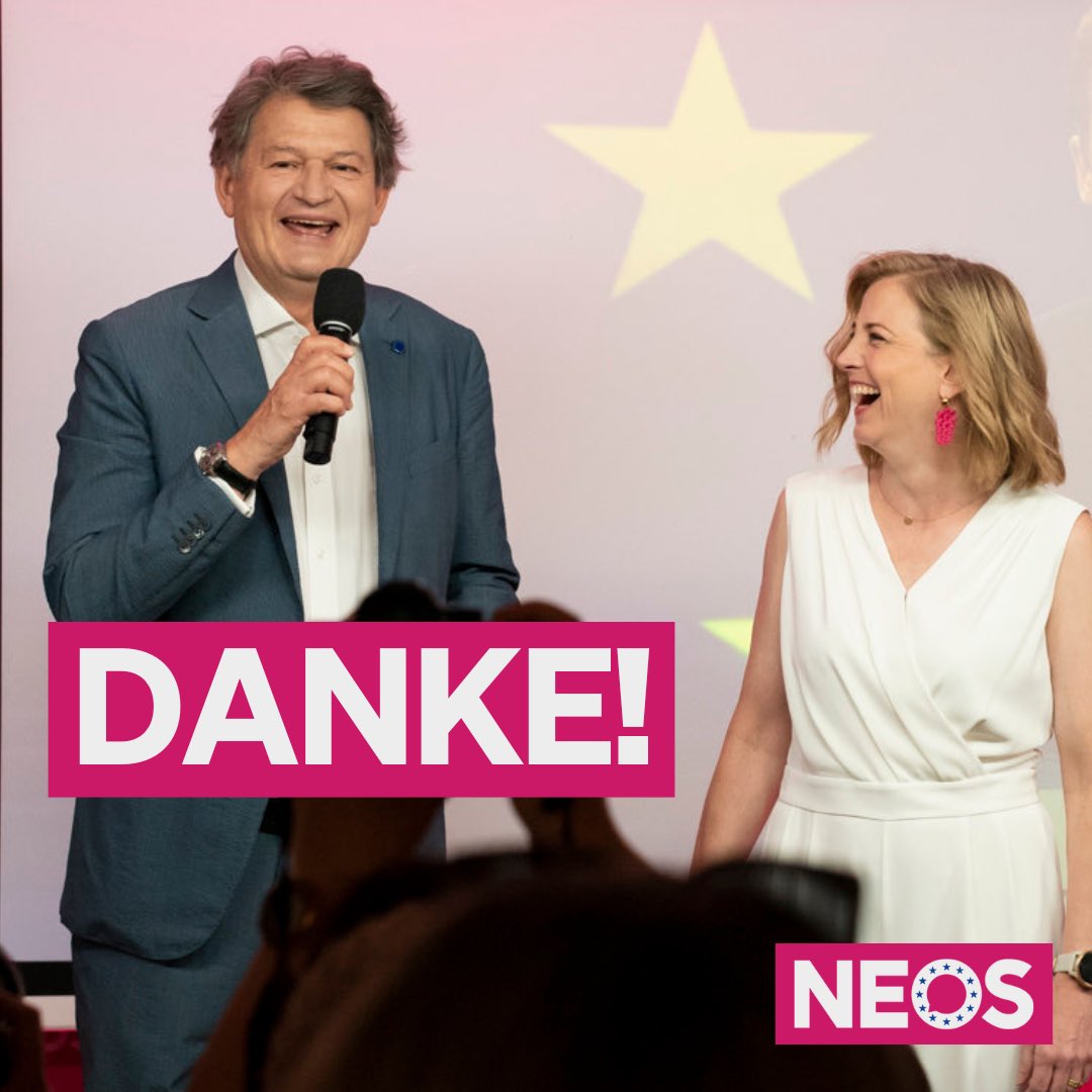 Die erste Trendprognose ergibt: 10,5%!!! 🎉 

Das Ergebnis ist ein starkes Zeichen für ein starkes Europa und stärkt dadurch auch Österreich - und wir haben unser Wahlziel von 2 Mandaten klar erreicht 🇦🇹🇪🇺

Um 19 Uhr kommt die nächste Trendprognose und gegen 23 Uhr das