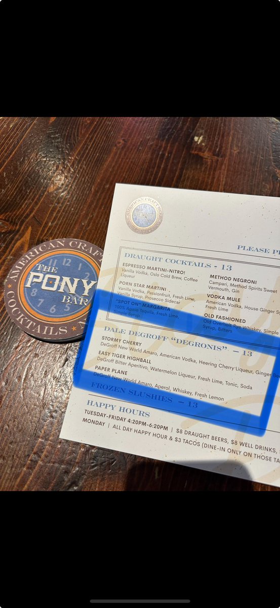 The Pony Bar 🇺🇸 (@theponybar) on Twitter photo New Pony Bar cocktail menu is live with <a href="/kingcocktl/">Dale DeGroff</a> - Degronis - tasty AF! #cocktails #beertwitter #staygoldpony New Pony Bar cocktail menu is live with <a href="/kingcocktl/">Dale DeGroff</a> - Degronis - tasty AF! #cocktails #beertwitter #staygoldpony