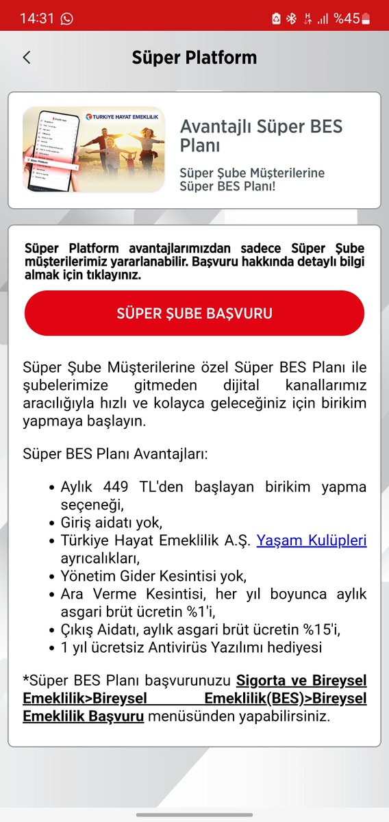 101_bes's tweet photo. 📣 Dikkat.

Ziraat Bankası Süper Şube aracılığıyla Türkiye Hayat Emeklilik'te BES başlatanlara özel;

- Minimum 449₺ katkı payı ödemesi.
- Giriş aidatı yok.
- Yönetim gider kesintisi yok.

Reklam yada işbirliği değildir. https://t.co/KPCPA8HXZh