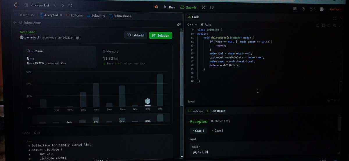 Neharik04's tweet photo. Day 7 ✅
Today, I learned about linklist and solved two problems related to it. Grinding ✨ #100DaysOfDSA #Linklist #LeetCode" https://t.co/vGEWFRbtdT