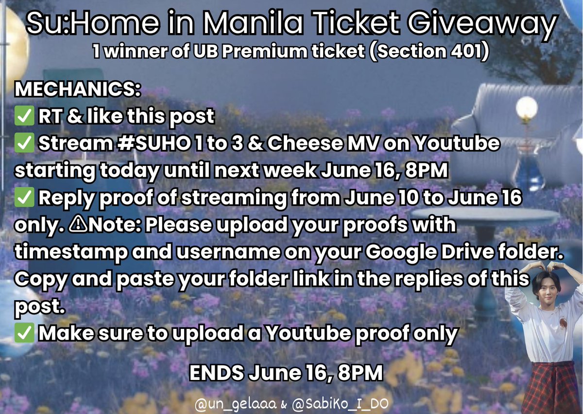 jaidohaidoh's tweet photo. Su:Home in Manila Ticket Giveaway

1 winner of Upper Box Premium, Section 401 (center). Please see pubmat for mechanics.
⚠️ Strictly follow the mechanics, please.

Stream:
1to3 - https://t.co/Un2Fdvsa9m
Cheese - https://t.co/qZhTILZzbi 

#SUHO #SUHO_1to3 #SuHomeinMNL #GIVEAWAY https://t.co/FNLdWA93T1
