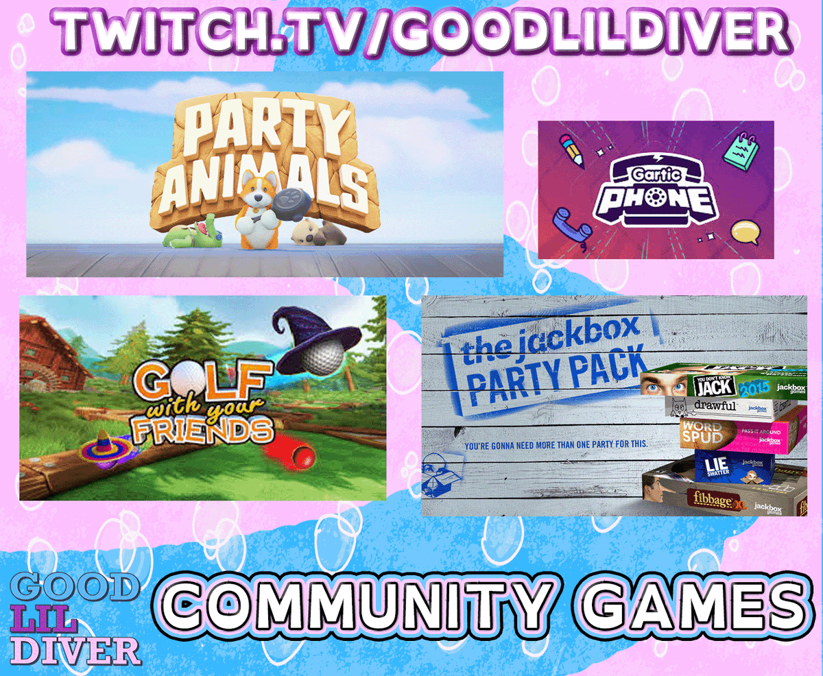 GoodLilDiver's tweet photo. community game day!
๐ถ LIVE NOW ๐ถ
(https://t.co/uMPmiqIsVK)
#communitygames #partyanimals #jackboxgames #golfwithyourfriends #garticphone #twitchstreamer #twitch #lgbtq #goodlildiver #divercommunity https://t.co/yTFiuj4xfF