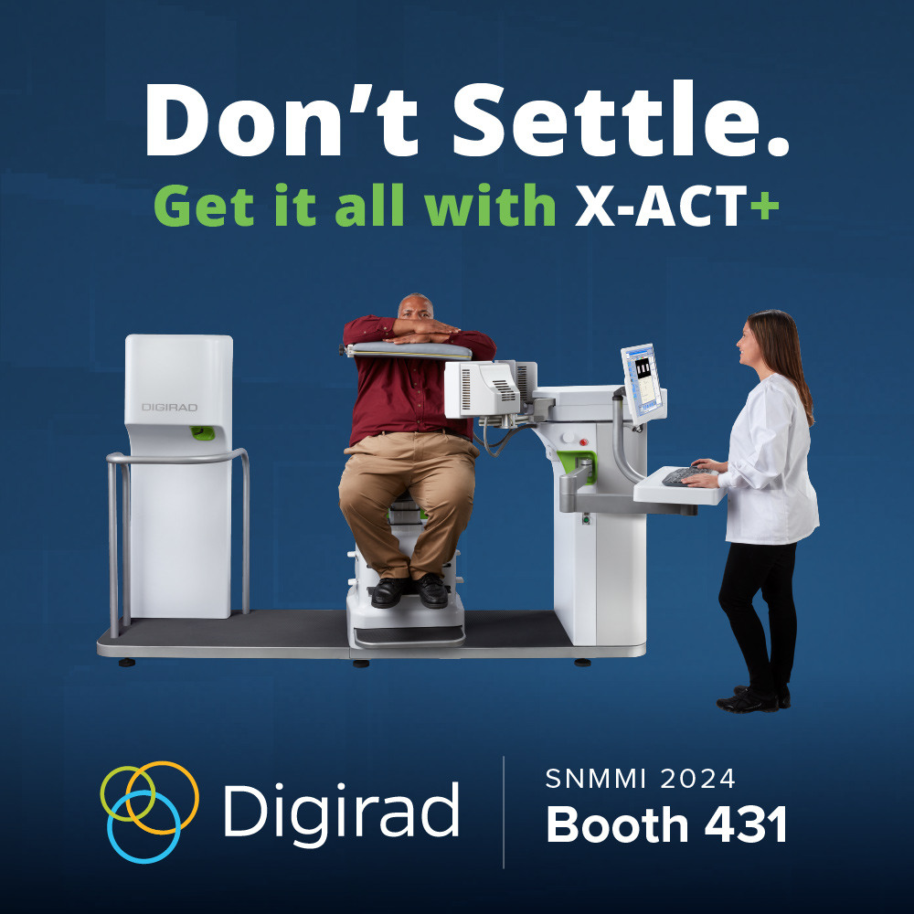 digiradcorp's tweet photo. Are you attending SNMMI 2024? Don't miss out on the opportunity to see the Digirad X-ACT+ in action at Booth 431! This cutting-edge cardiac imaging system is the only full field-of-view, triple-head system on the market with attenuation correction. https://t.co/jzEQwYxDWp