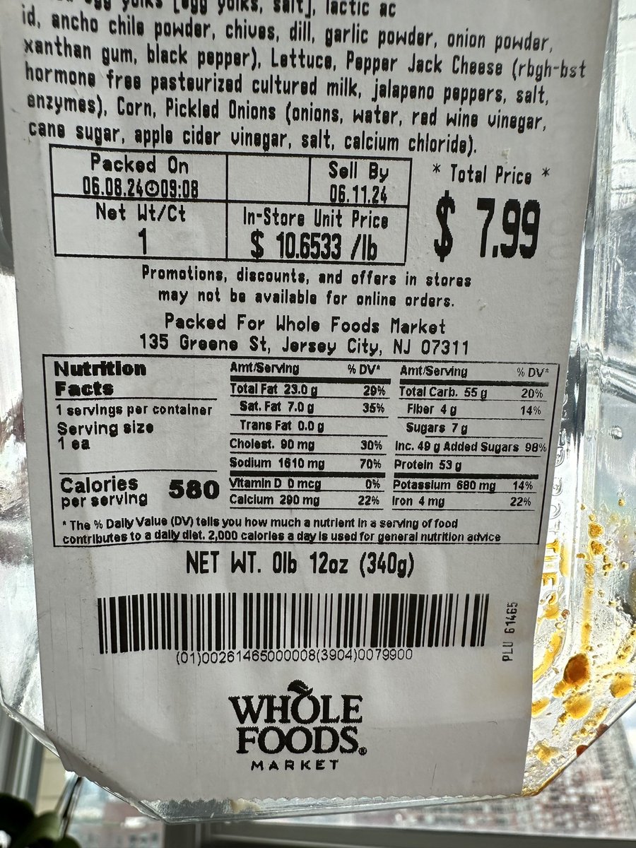 shah_david's tweet photo. I bought a turkey wrap today @WholeFoods and was pretty shocked at the nutritional facts… 49g of sugar? 98% of my DV in a wrap? https://t.co/xji9M9dG0b