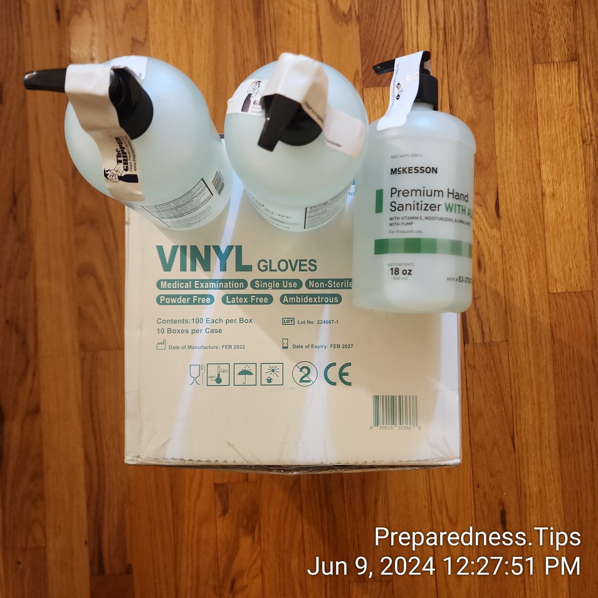 CarePreparer's tweet photo. I purchased an additional 1,000 vinyl gloves and three more McKesson premium hand sanitizers with aloe, which expire in April 2026. This ensures they will be used in time and were obtained at a good price, alleviating any concerns about shortages during an unexpected emergency. https://t.co/pAE0oE2nMh