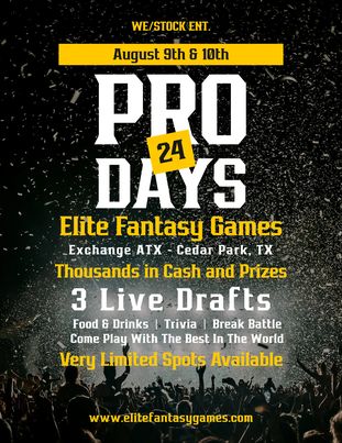 ChrisFoxSports's tweet photo. Are you Fantasy Football Elite? 🏈
Want to prove it?! 🏆 
Grab one of the ONLY 24 spots available for EFG Pro Days Aug 9-10 in Cedar Park, TX!
Who are Elite Fantasy Games (EFG)?
Simply a collection of some of the best (and craziest) Fantasy Gamers on the planet!
Everything included:
-3 Live Draft events
-Over $5k in cash and prizes
-Signed jerseys and memorabilia GIVEAWAYS!
Even a meet and greet with comic artist legend, @PhilSalazarArt "The Cover Art Kingpin!" and SO MUCH MORE! 
Less than 8 spots left, get yours today!
*Tell Fox sent ya! 😉

There's good Fantasy players and then there are the ELITE! See ya there!