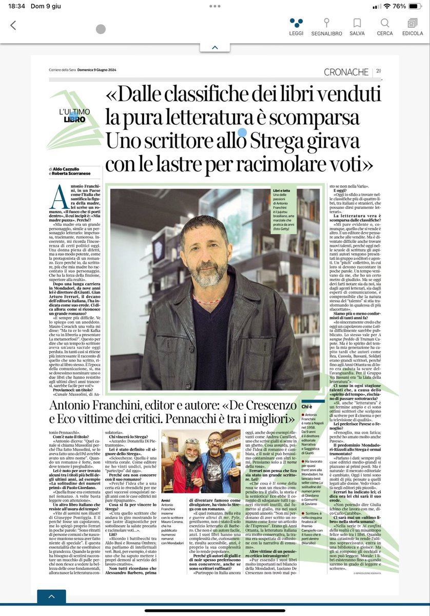 patrizia carrarini (@patcarrarini) on Twitter photo “I libri esisteranno fino a quando saremo in grado di leggere e di scrivere.”
Tutta #daleggere, letteralmente, l’intervista di <a href="/a_cazzullo/">Aldo Cazzullo</a> e <a href="/MadameSwann/">Roberta Scorranese</a> ad Antonio Franchini <a href="/GiuntiEditore/">Giunti Editore</a>. 👏🏻 “I libri esisteranno fino a quando saremo in grado di leggere e di scrivere.”
Tutta #daleggere, letteralmente, l’intervista di <a href="/a_cazzullo/">Aldo Cazzullo</a> e <a href="/MadameSwann/">Roberta Scorranese</a> ad Antonio Franchini <a href="/GiuntiEditore/">Giunti Editore</a>. 👏🏻