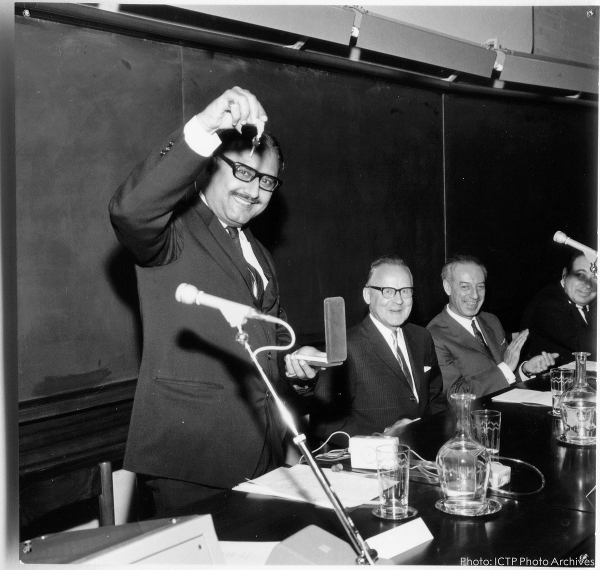NobelPrize's tweet photo. Nobel Prize laureate Abdus Salam at the opening of @ictpnews building on 9 June 1968. 

Salam donated all his #NobelPrize money to benefit physicists in developing countries – one of the missions of the International Center for Theoretical Physics, which he founded. https://t.co/ZD1LSFCRQ0