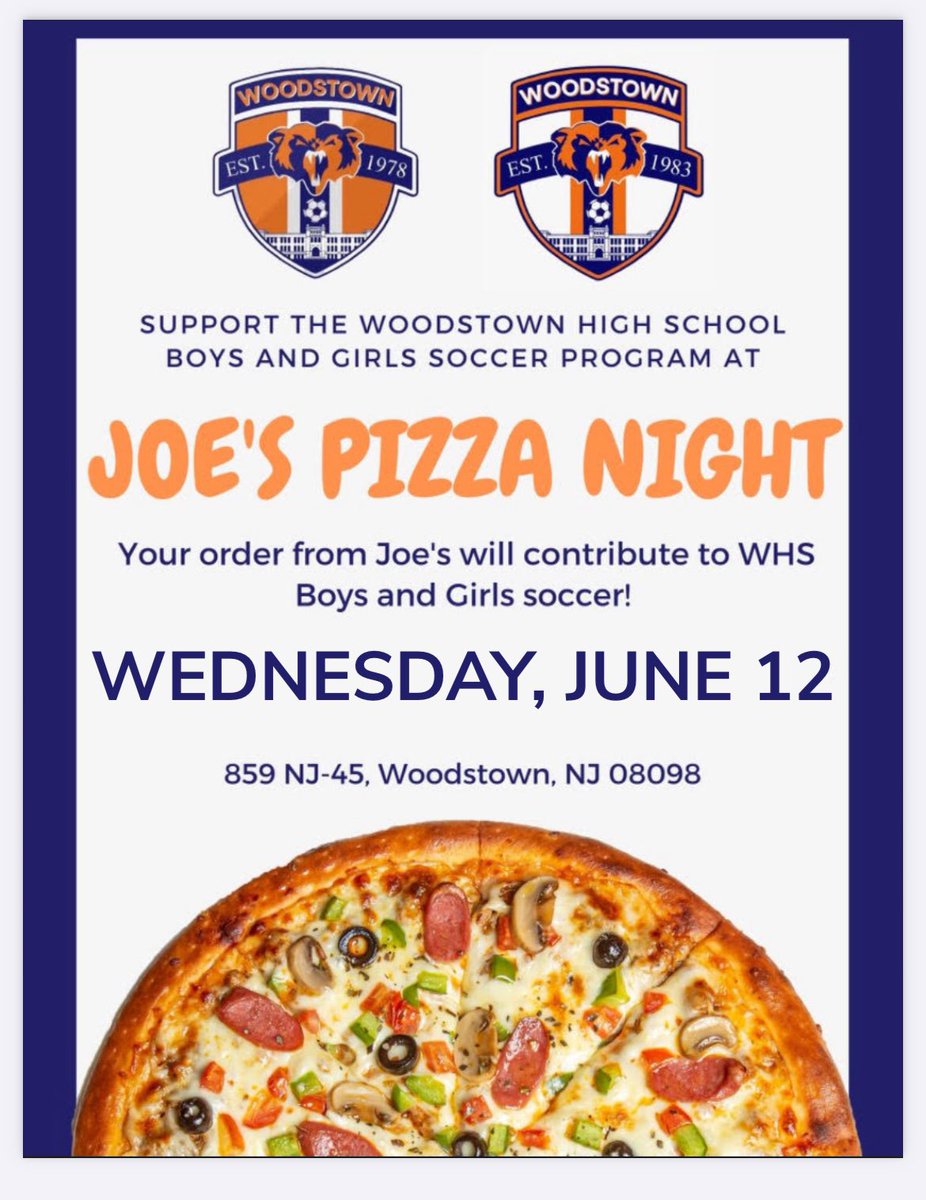 woodstownsoccer's tweet photo. Come out to Joe’s Pizza on Wednesday! https://t.co/opqybqnhx3