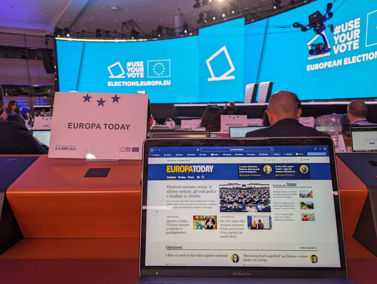 TodayEuropa's tweet photo. Segui con Europa Today la notte elettorale in diretta dal Parlamento europeo di Bruxelles: tutti gli Exit Poll dai 27 Paesi membri, i primi commenti a caldo e poi i risultati ufficiali #elezionieuropee2024
https://t.co/mJXScdLgeO https://t.co/8B8VKvgLbJ