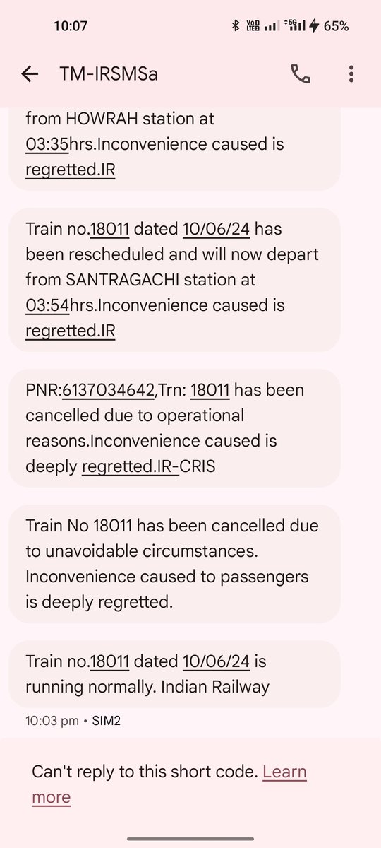 aritra_munsi's tweet photo. @RailwaySeva @drmhowrah @drmhowrah First u reschedule and create confusions with different different information, then cancel the train and then again restored the train , again confused that it running normal time or reschedule. What a joke @serailwaykol u are playing with normal people? Answer https://t.co/6hNDy1q4Wa
