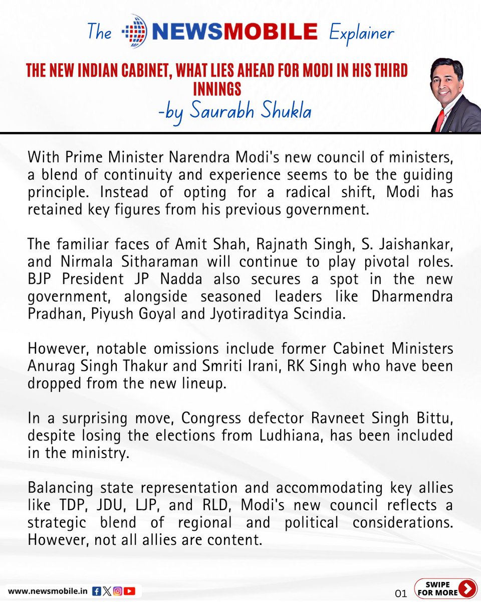 NewsMobileIndia's tweet photo. The New Indian Cabinet, What Lies Ahead For Modi In His Third Innings ~ By @isaurabhshukla     

https://t.co/qljcvM4NMB https://t.co/Q2FugcjyCJ