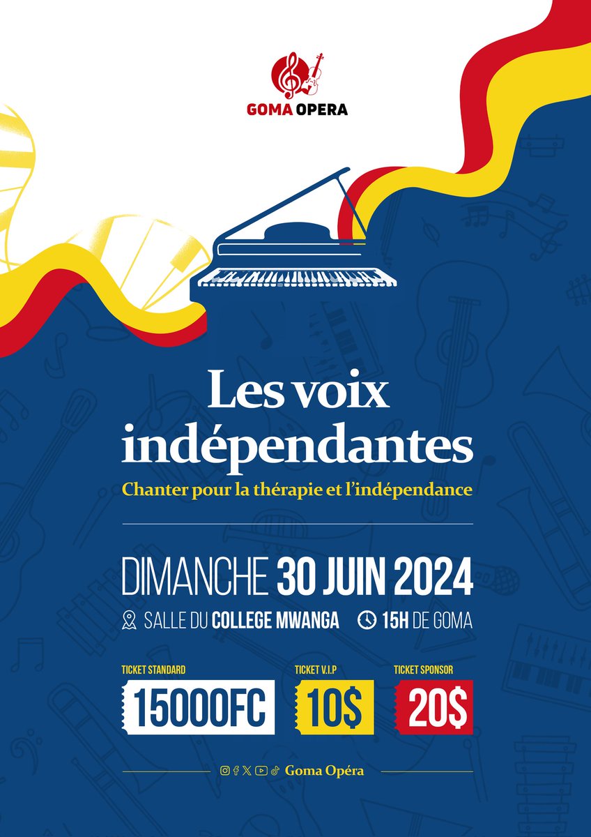 Goma_Opera's tweet photo. Annonce ⏳

⭕️Pour ce 30 juin 2024 au college Mwanga, le #spectacle les voix indépendantes sera joué par #Goma Opéra.

‼️À vous maintenant ! le #concert c'est ensemble, avec vous ! https://t.co/EcWTwbV8fk