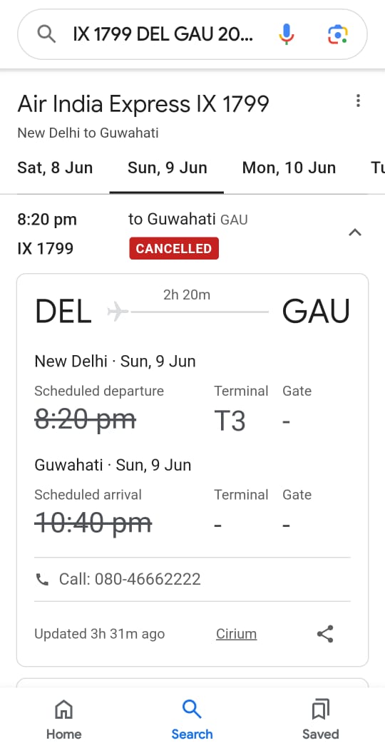 ManojKSoni7's tweet photo. Air india express flight Delhi to Guwahati cancelled https://t.co/zamuX3aldn
