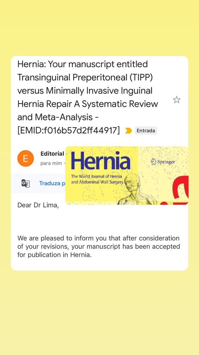 DiLaurentino's tweet photo. ‼️ 🚨 Manuscript accepted for publication at Hernia journal! Congratulations, team! @carlosabs99 @NogueiraRaquel_ @acrasador @JoaoKasakewitch under the guidance of @flavio_malcher and Dr Sreeramoju. #MedTwitter #surgX #medX #SoMe4Surgery @MontefioreSurg @MontefioreNYC @EinsteinMed