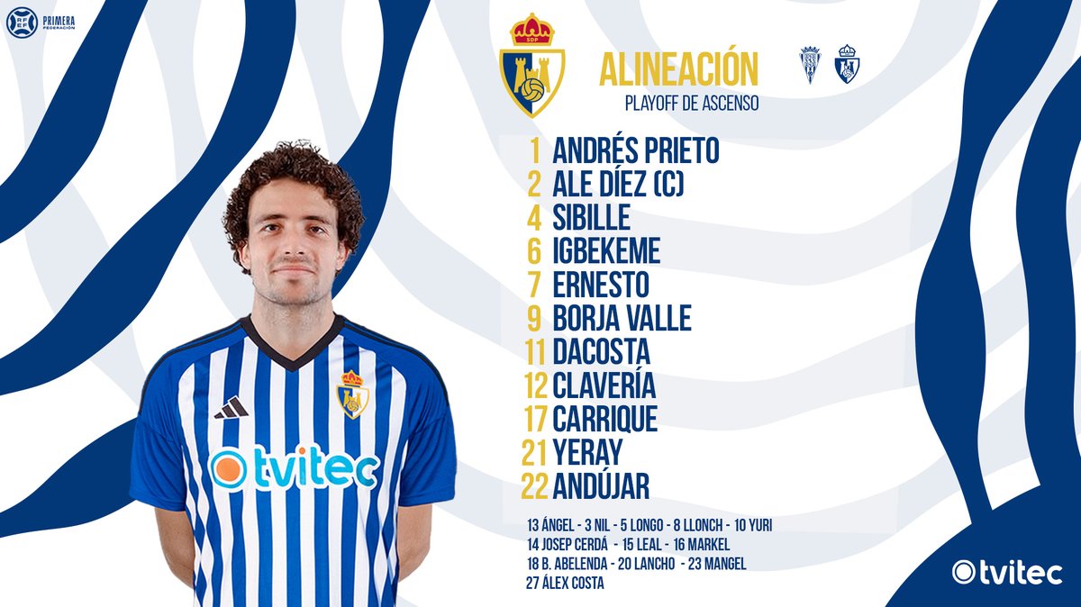 ¡Nuestro 1⃣1⃣ inicial para el partido ante el <a href="/CordobaCF_ofi/">Córdoba CF</a>! ⚪️🔵🔥
#CórdobaPonferradina 
#SomosDeportiva 
#WeAreDeportiva