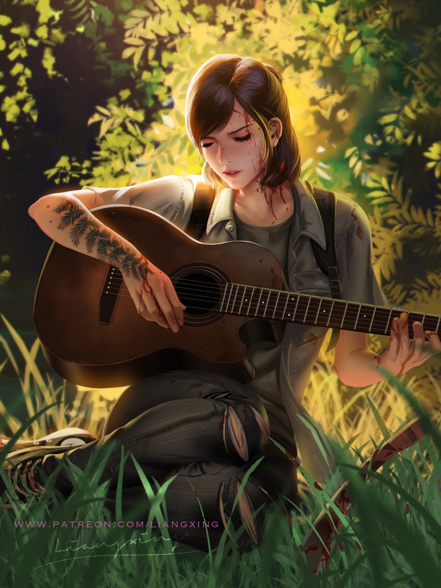 Ellie has gotten back into playing guitar again... and sometimes even on patrol she can find a quiet spot in the forest to relax and sing.