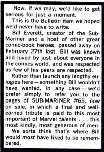 MarvelADay's tweet photo. #MarvelADay #IM62 #IronMan62 MAD covered the issue of Submariner mentioned below some time back, but I thought I'd close with Marvel's announcement of Bill Everett's death. Tomorrow, more Iron Man! - crs https://t.co/nbyEoPCs5I