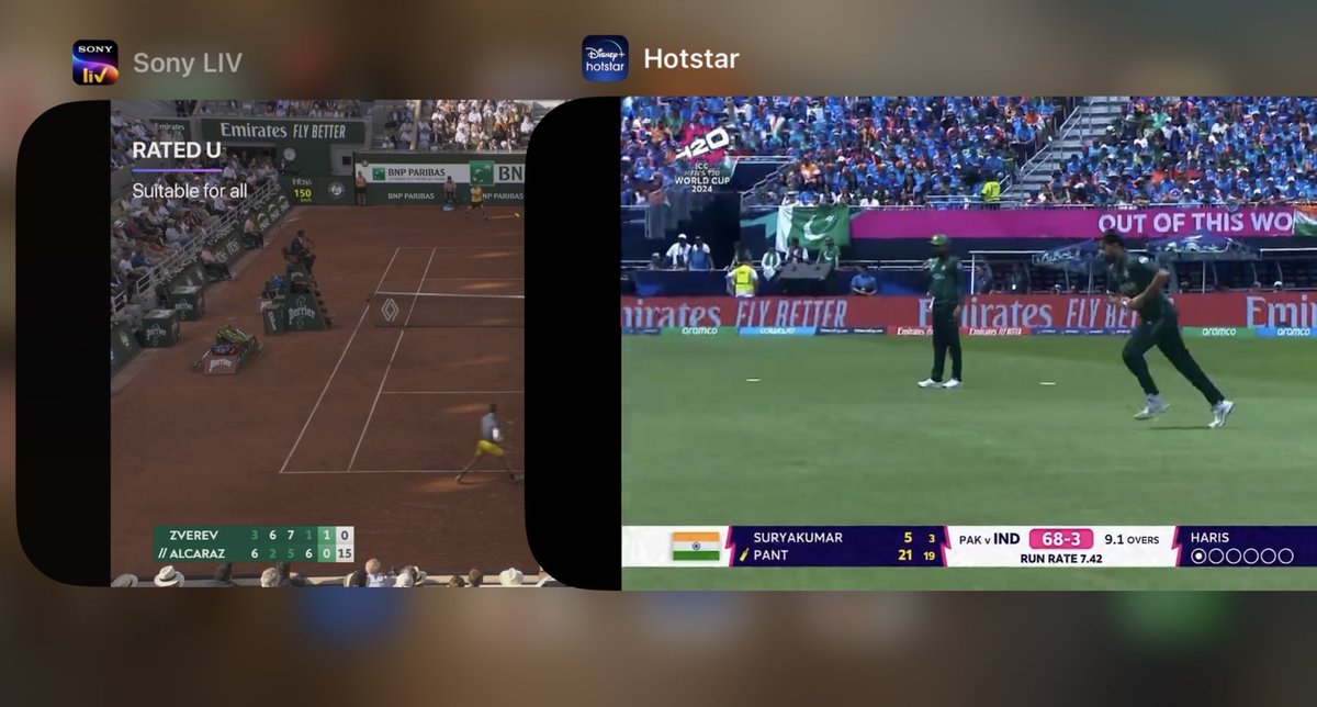 Sethu_ER's tweet photo. Shifting between the epic IND vs PAK T20 World Cup clash and the nail-biting French Open finals! It's that kind of Sunday. 

#T20WorldCup  #RolandGarros #SportsSunday https://t.co/uCBtwyeu5T