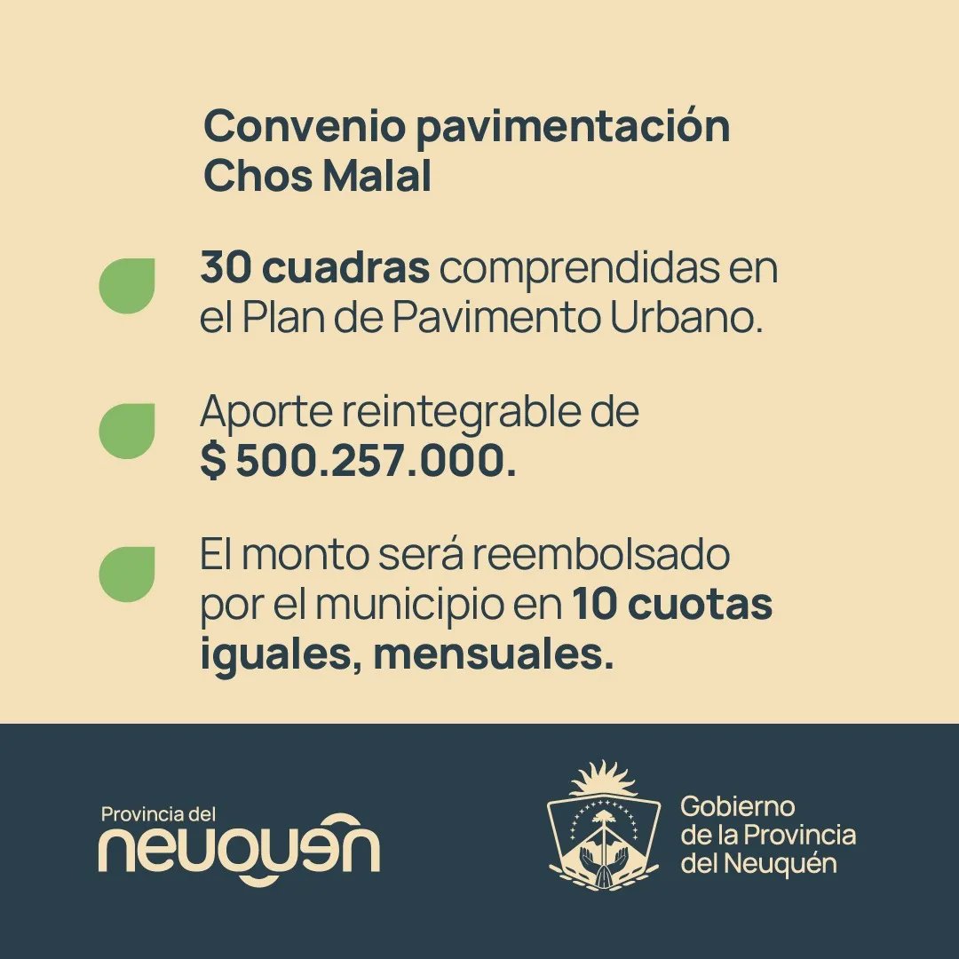 📄 Se proyecta un plan para extender el asfalto en localidades de toda la provincia. Será un programa de aportes reintegrables que les permitirá a los pueblos y localidades neuquinas concretar la postergada pavimentación de calles.