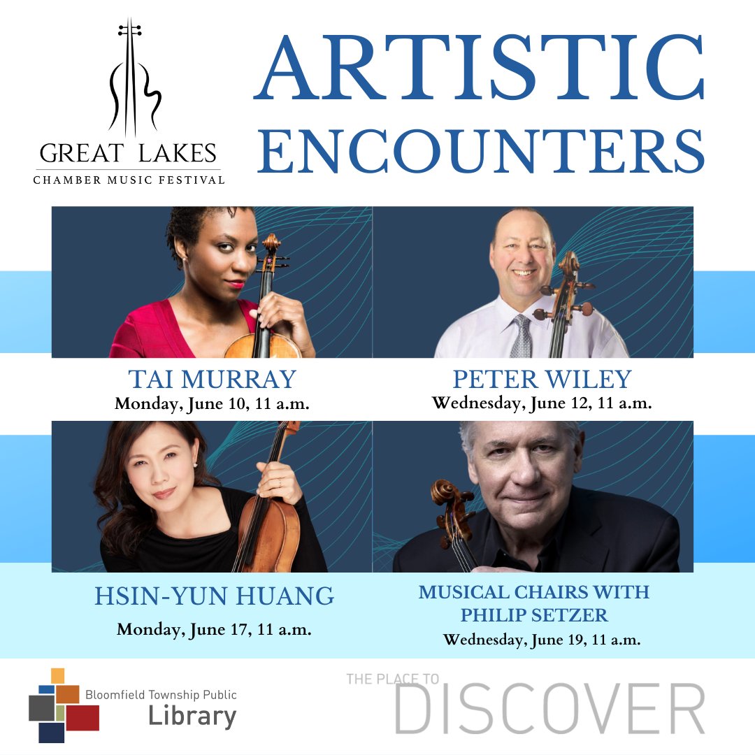 The Library is pleased to host the Great Lakes Chamber Music Festival for Artistic Encounters June 10, 12, 17, and 19. Artistic Encounters are free public coachings of Shouse Institute fellows. 🎶 Registration and information at greatlakeschambermusic.org/artistic-encou….