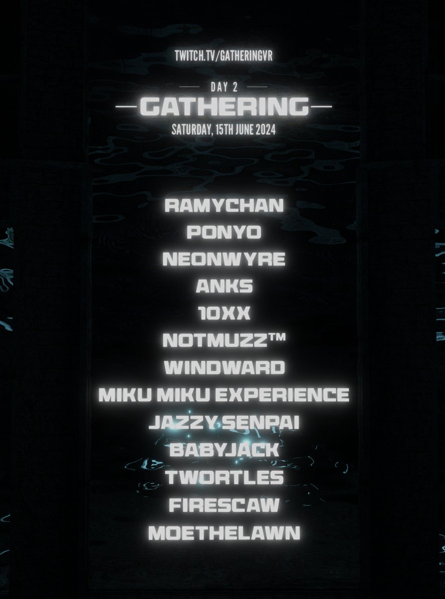GatheringVR's tweet photo. The final wave of #GatheringVR Artists!

We hope you are as hyped as we are, the countdown is on. Speaking of hype, there is another announcement coming a bit later about saturday!

Join our discord to stay in the loop, link down below. https://t.co/twNnIHH1yH