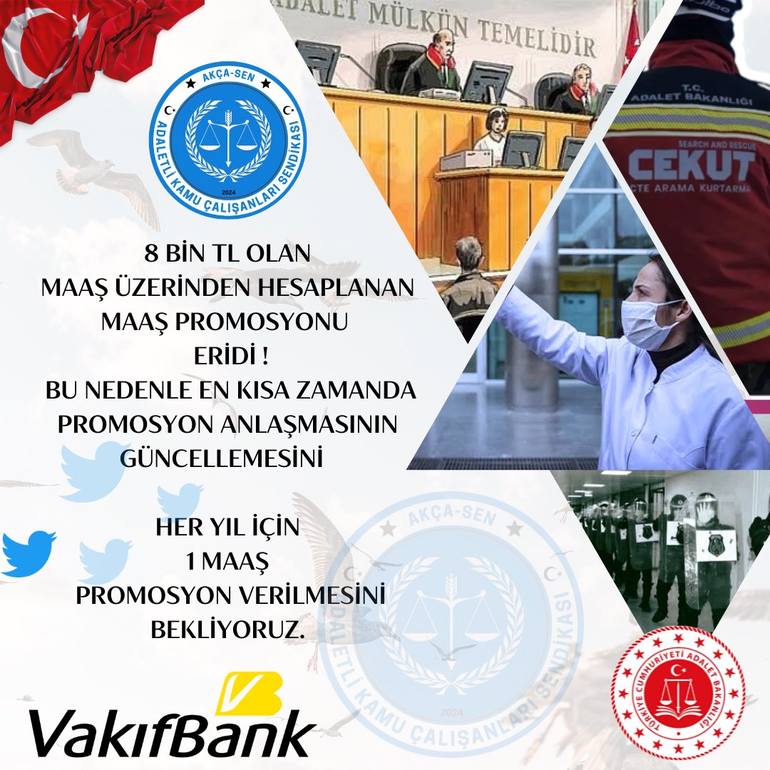 Sayın Bakanımız Yılmaz TUNÇ'un (<a href="/yilmaztunc/">Yılmaz TUNÇ</a>)  dediği gibi promosyon anlaşması enflasyon karşısında erimiştir.
Tüm sıkıntılar göz önüne alındığında <a href="/VakifBank/">VakıfBank</a> ile yapılan promosyon anlaşmasının güncellenmesi bir keyfiyet değil ZARURİYETTİR!

<a href="/adalet_bakanlik/">T.C. Adalet Bakanlığı</a> 
#ADALETsizVakıfbank