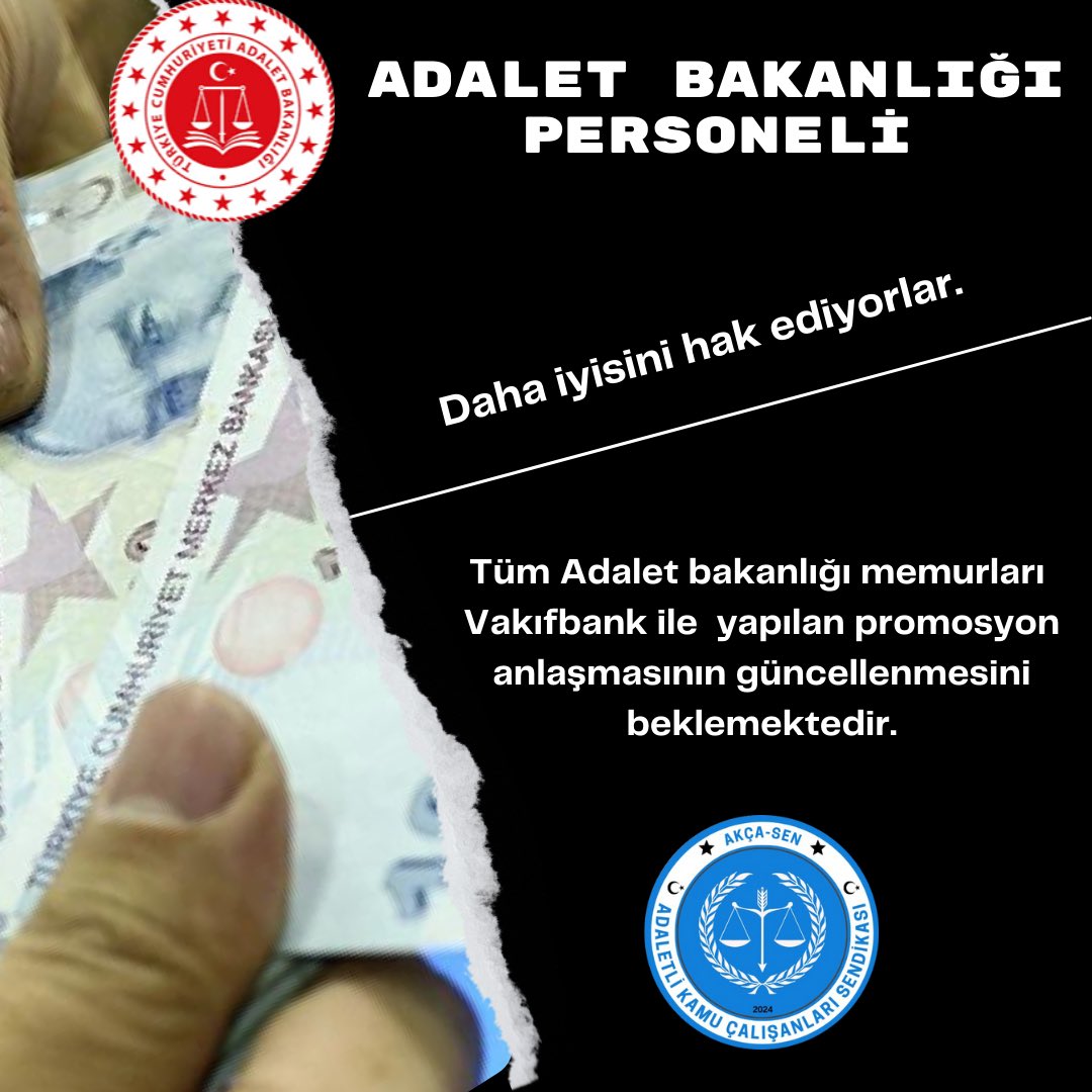 Sayın Bakanımız Yılmaz TUNÇ'un (<a href="/yilmaztunc/">Yılmaz TUNÇ</a>)  dediği gibi promosyon anlaşması enflasyon karşısında erimiştir.
Tüm sıkıntılar göz önüne alındığında <a href="/VakifBank/">VakıfBank</a> ile yapılan promosyon anlaşmasının güncellenmesi bir keyfiyet değil ZARURİYETTİR!

<a href="/adalet_bakanlik/">T.C. Adalet Bakanlığı</a> 
#ADALETsizVakıfbank