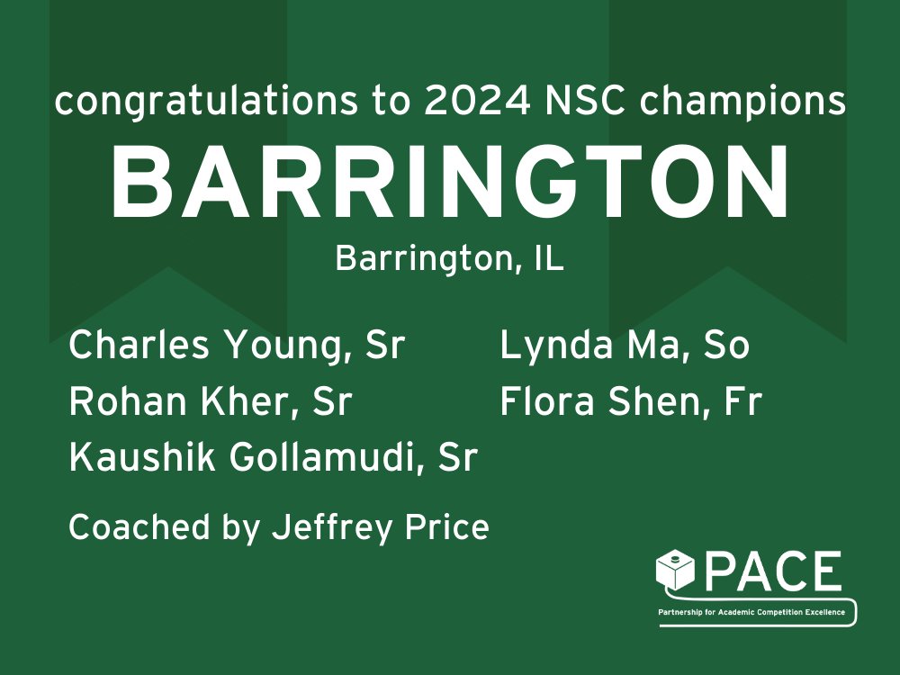 The first team to unite the HSNCT and PACE NSC titles in back-to-back years, <a href="/StationQuizbowl/">Barrington Quizbowl</a> are your #NSC2024 champions!