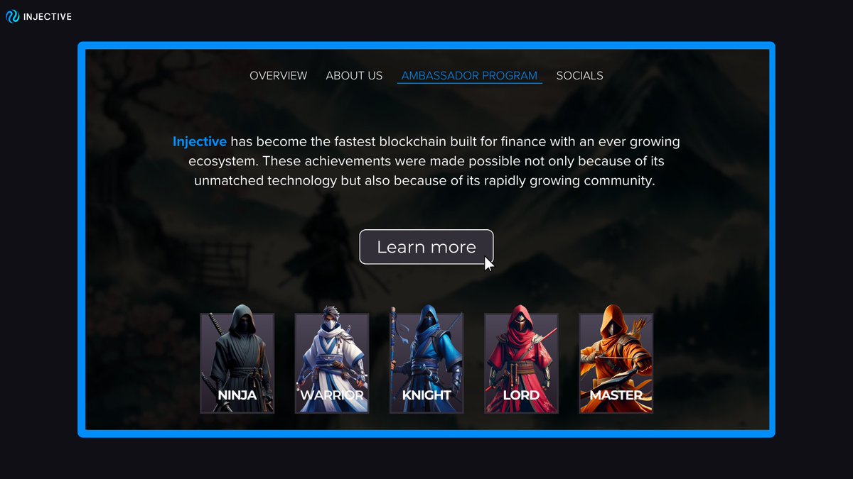 ✨ Ninja Masters Ambassador Program ✨

<a href="/injective/">Injective 🥷</a> stands out as the premier blockchain tailored for finance, boasting an ecosystem that continually expands at an impressive pace. This success is attributed not only to its superior technology but also to its expanding community